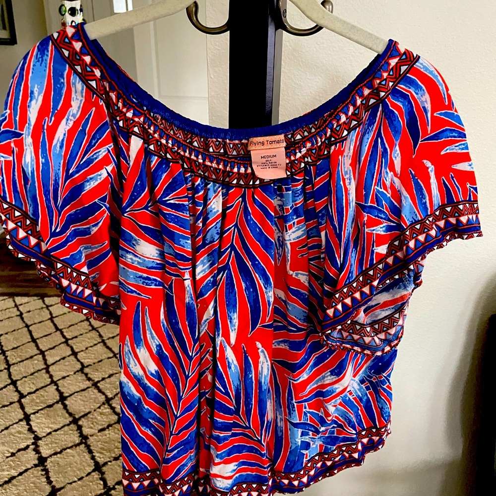 Flying Tomato brand orange white and blue tropical dress top size medium